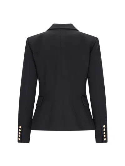 Balmain Black Double-breasted Jacket With Branded Buttons And Asymmetric Cut In Wool Woman In Black