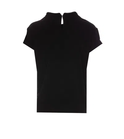 Brunello Cucinelli Short-sleeved T-shirt With Rolled Sleeves And Keyhole Detail In Black