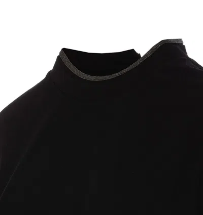 Brunello Cucinelli Short-sleeved T-shirt With Rolled Sleeves And Keyhole Detail In Black