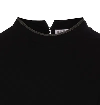 Brunello Cucinelli Short-sleeved T-shirt With Rolled Sleeves And Keyhole Detail In Black