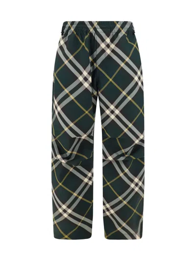 Burberry Men's Check Pattern Trousers With Elastic Waist And Drawstring In Green