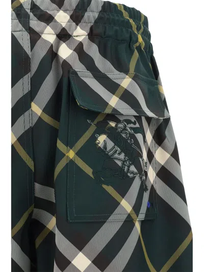 Burberry Men's Check Pattern Trousers With Elastic Waist And Drawstring In Green