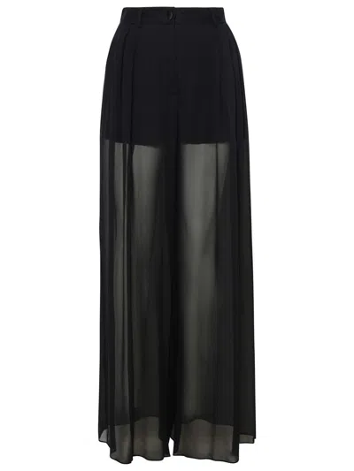 Dolce & Gabbana Loose Black Pants With Detachable Culottes In Stretch Silk Chiffon Woman In Black