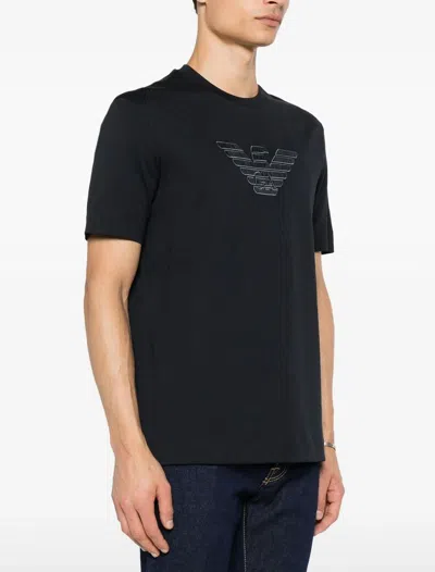 Emporio Armani Crew Neck Logo T-shirt In Blue