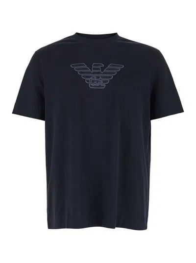 Emporio Armani Crew Neck Logo T-shirt In Blue