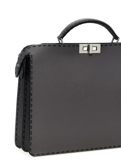 Fendi Structured Calfskin Shoulder Bag With Adjustable Strap In Silver