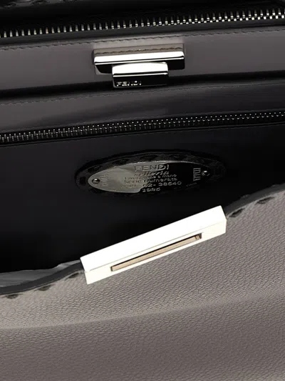 Fendi Structured Calfskin Shoulder Bag With Adjustable Strap In Silver