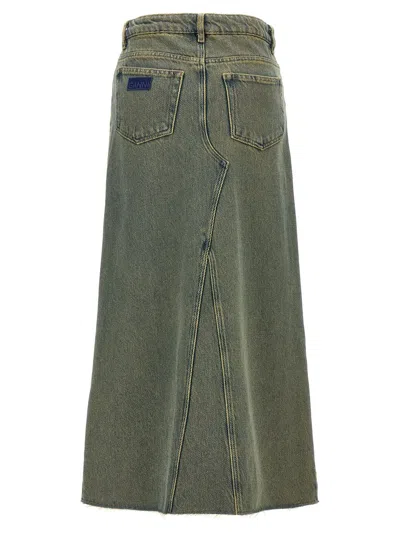Ganni Maxi Grey Skirts With Slit At The Front In Denim Woman In Grey