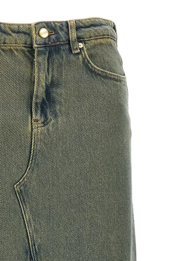 Ganni Maxi Grey Skirts With Slit At The Front In Denim Woman In Grey