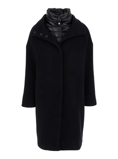 Herno Black Padded Single-breasted Coat In Mixed Of Tech Materials Woman In Black