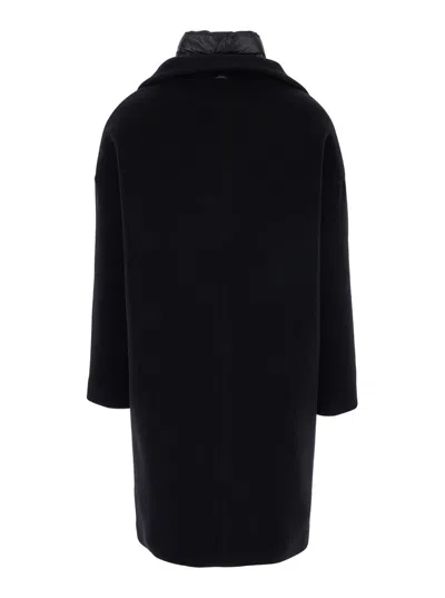 Herno Black Padded Single-breasted Coat In Mixed Of Tech Materials Woman In Black