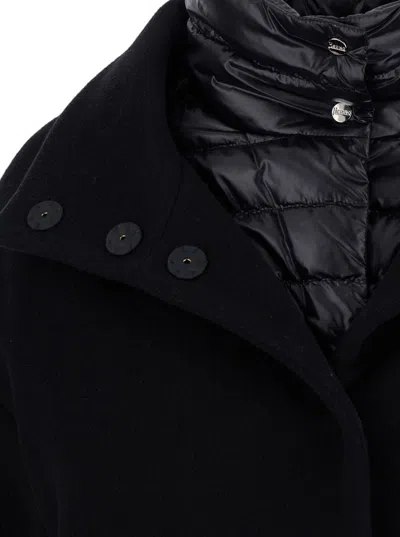 Herno Black Padded Single-breasted Coat In Mixed Of Tech Materials Woman In Black