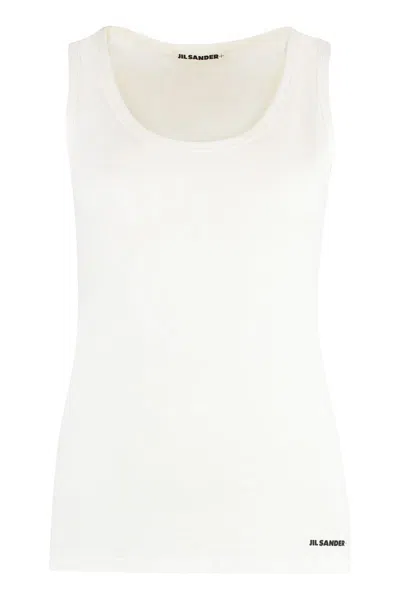 Jil Sander White Crewneck Sleeveless Top In Cotton In White
