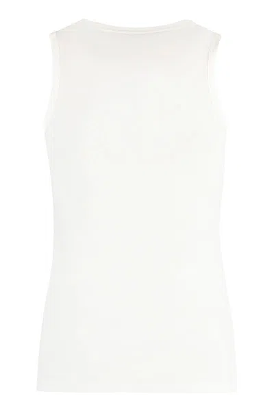 Jil Sander White Crewneck Sleeveless Top In Cotton In White