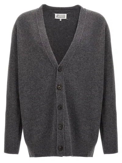 Maison Margiela Wool Cardigan With Four-stitched Logo In Grey