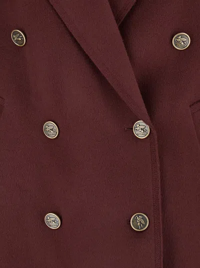 Etro Bordeaux Double-breasted Jacket With Logo Detail On Buttons In Red