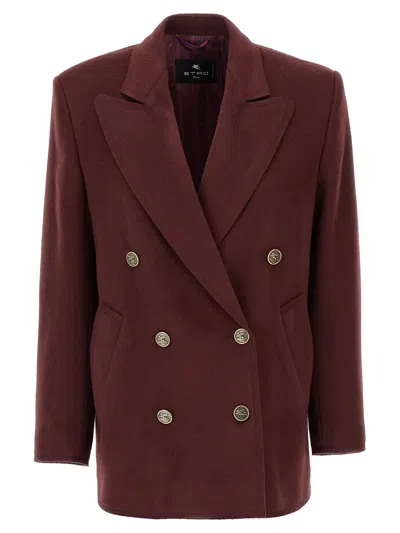 Etro Bordeaux Double-breasted Jacket With Logo Detail On Buttons In Red