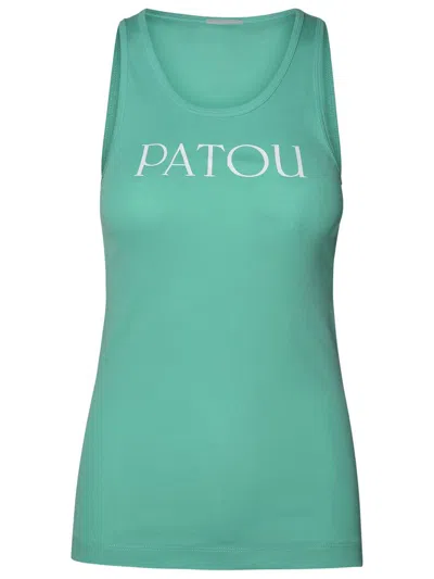 Patou Light Blue Cotton Tank Top In Green