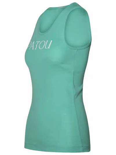 Patou Light Blue Cotton Tank Top In Green