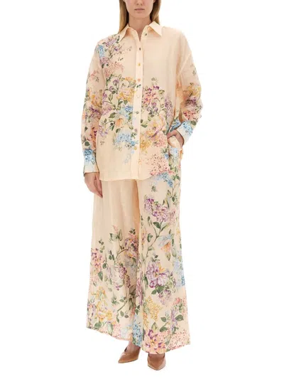 Shop Zimmermann Floral Print Relaxed Shirt In Beige