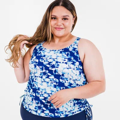 Calypsa Women's Plus Maya Maya Tankini Swim Top With Removable Cups - Patterns In Blue