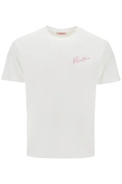 Shop Valentino 't-shirt With Embroidery And Print Design In White