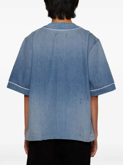 Shop Amiri Men Sunfaded Baseball Shirt In 426 Perfect Indigo