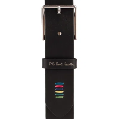 Shop Paul Smith Black Leather Belt With Colored Stitching