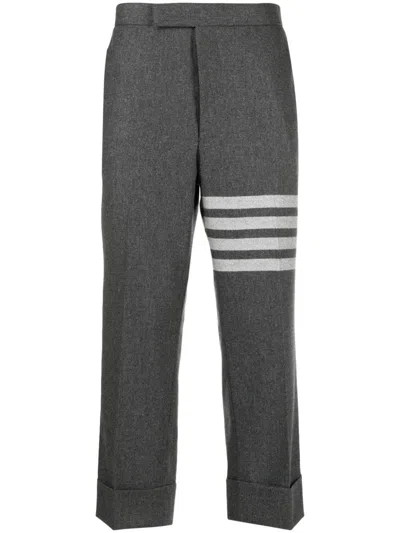 Shop Thom Browne Men Low Rise Drop Crotch Backstrap Trouser In Engineered 4 Bar Flannel In 035 Med Grey