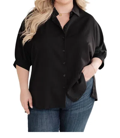 One Eleven North Turned Out Oversized Long Sleeve Shirt In Black In Black