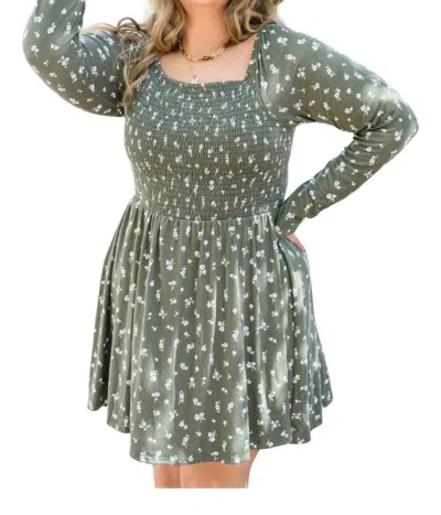 White Birch Long Sleeve Skort Dress In Green In Green