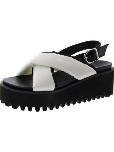 All Black Puffy Flatform Sandal Womens Laser Cut Casual Ankle Strap In Multi