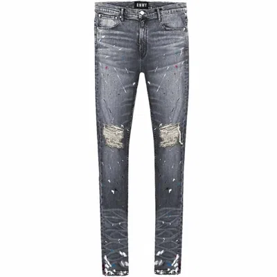Rnwy Men's Van Gogh Paint Splatter Denim Jean In Washed Black In Black
