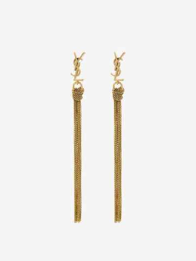 Shop Saint Laurent Cassandre Tassel Earrings In Detail Of The Cassandre Logo