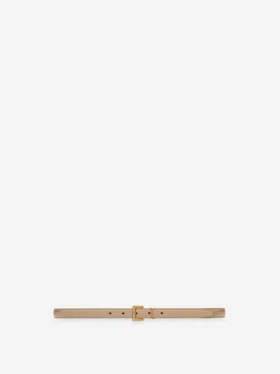 Shop Saint Laurent Logo Leather Belt In Beige