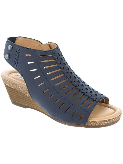 Earth Hana Womens Faux Leather Laser Cut Wedge Sandals In Blue