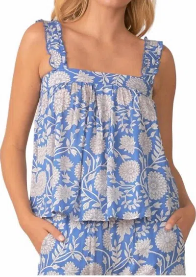 Elan Sleeveless Flowy Top In Caribbean Bloom In Blue