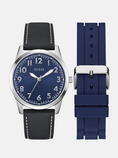 Guess Factory Silver-tone And Blue Analog Watch Box Set In Multi