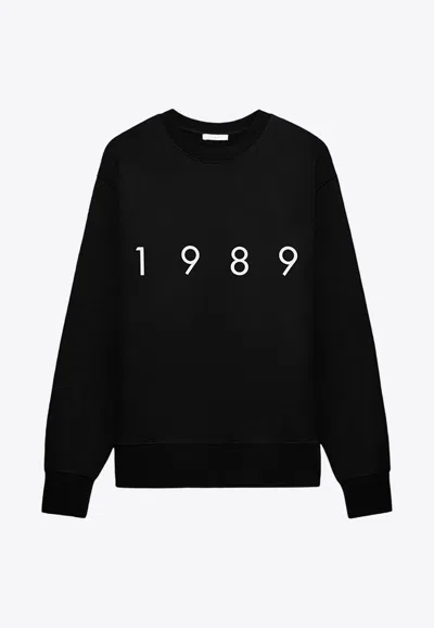 1989 Studio Brushed Cotton Crew Neck Sweatshirt With Embossed Logo In Black