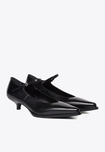 Miu Miu 35 Mary-jane Pumps In Brushed Leather In Black