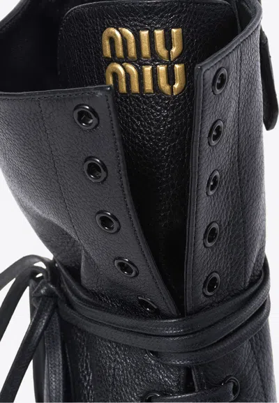 Miu Miu Laced-up Leather Stiletto Boots In Black