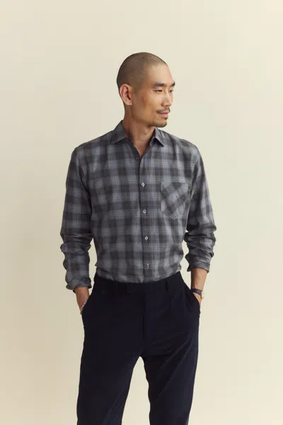 Billy Reid Shadow Plaid John T Shirt In Grey Melange