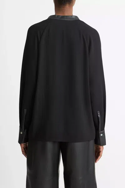 Vince Faux Leather-trim Dolman-sleeve Blouse In Black