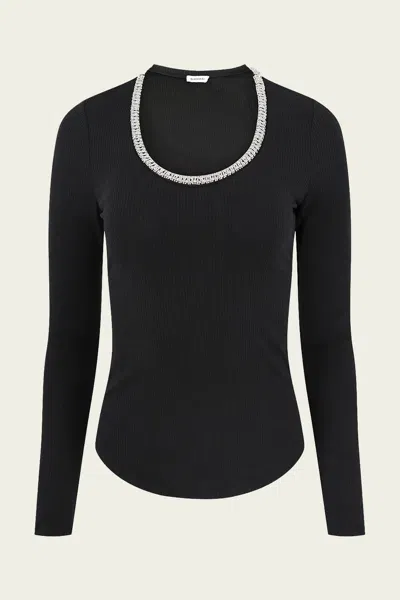 Simkhai Janay Long Sleeve U-neck Top In Black