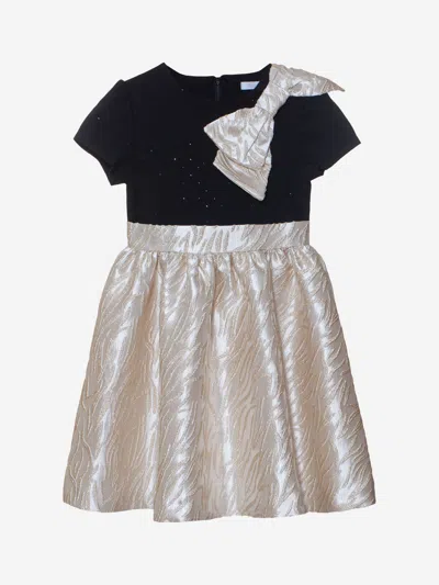Patachou Girls Jaquard Bow Party Dress In Gold