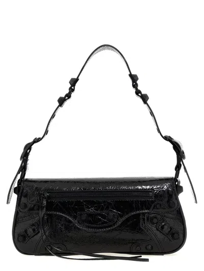 Balenciaga Green Leather Shoulder Handbag With Magnetic Closure And Metal Details In Black