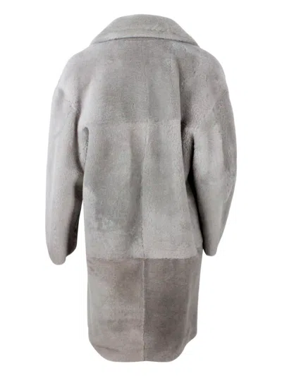 Fabiana Filippi Long Coat In Reversible Shearling Sheepskin With Belt At The Waist And One Button Closure In Brown