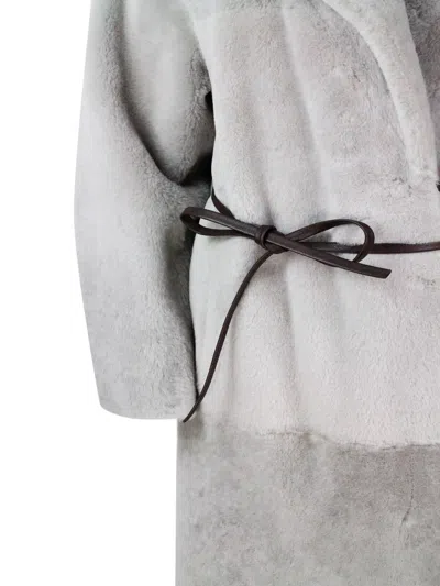 Fabiana Filippi Long Coat In Reversible Shearling Sheepskin With Belt At The Waist And One Button Closure In Brown