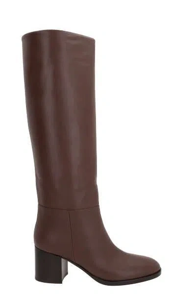 Gianvito Rossi Santiago 85mm Leather Boots In Brown