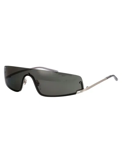 Gucci Oversized Angular Sunglasses In 001 Silver Silver Grey